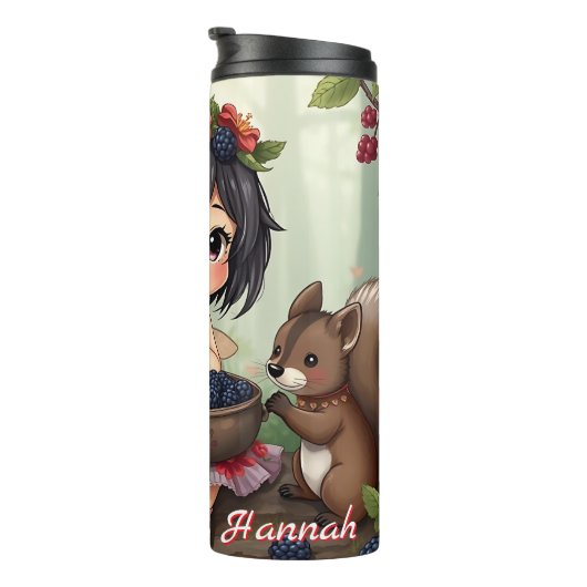 Chibi Fairy Eating Blackberries with Forest Friend Thermosbeker (Geroteerd rechts)