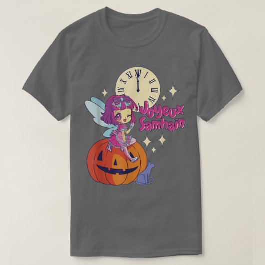 Chibi Fairy Godmoeder Black Cat Pumpkin Halloween T-shirt (Design voorkant)
