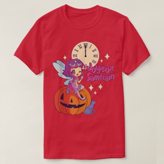 Chibi Fairy Godmoeder Black Cat Pumpkin Halloween T-shirt (Design voorkant)