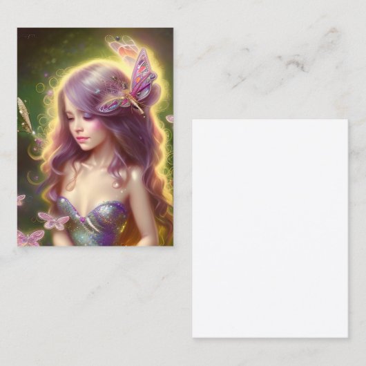 Chibi Fairy Meisje Met Verbluffend Lang Haar Visitekaartje (Voorkant / Achterkant)