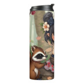 Chibi Fee Die Bramen Eet Met Bosvrienden Thermosbeker (Gedraaid links)