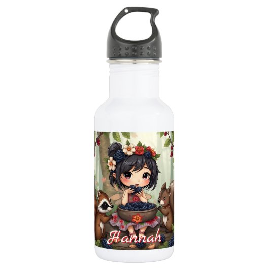 Chibi Fee Die Bramen Eet Met Bosvrienden Waterfles (Voorkant)