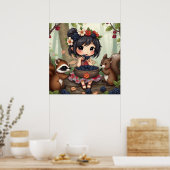 Chibi Fee Eet Zwartbes Met Bosvrienden Poster (Keuken)