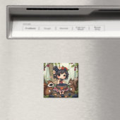 Chibi Fee Eetend Zwarte Bramen met Bosvrienden Magneet (Insitu (Vaatwasser))