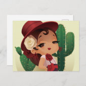 Chibi flamenco in het spaans pet en cactuses briefkaart (Voorkant / Achterkant)