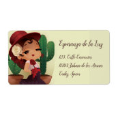 Chibi flamenco in het spaans pet en cactuses etiket (Voorkant)