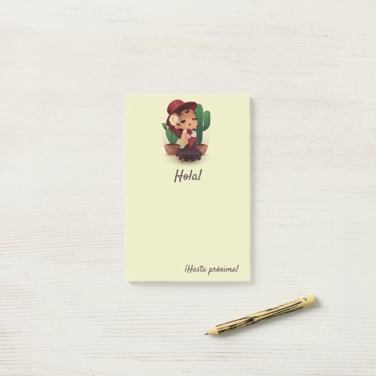Chibi flamenco in het spaans pet en cactuses post-it® notes (Op bureau)