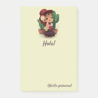 Chibi flamenco in het spaans pet en cactuses post-it® notes