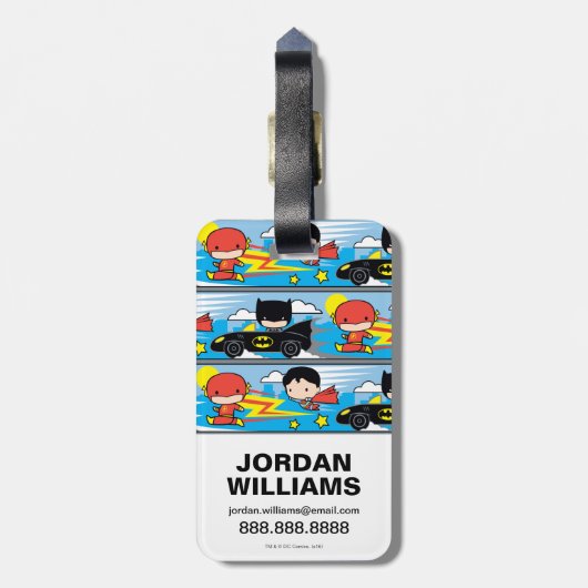Chibi Flash, Superman en Batman Racing Pattern Bagagelabel (Achterkant verticaal)
