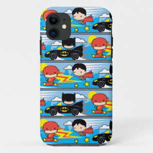 Chibi Flash, Superman en Batman Racing Pattern iPhone 11 Hoesje