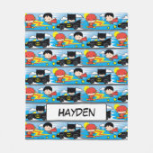 Chibi Flash, Superman en Batman Racing Pattern Fleece Deken (Voorkant)