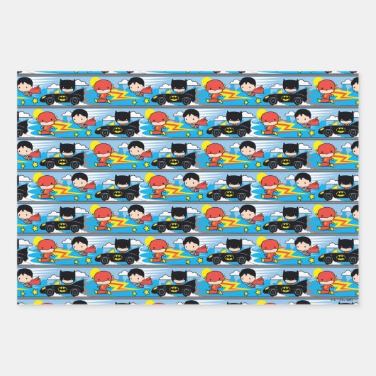 Chibi Flash, Superman en Batman Racing Pattern Inpakpapier Vel (Voorkant 2)