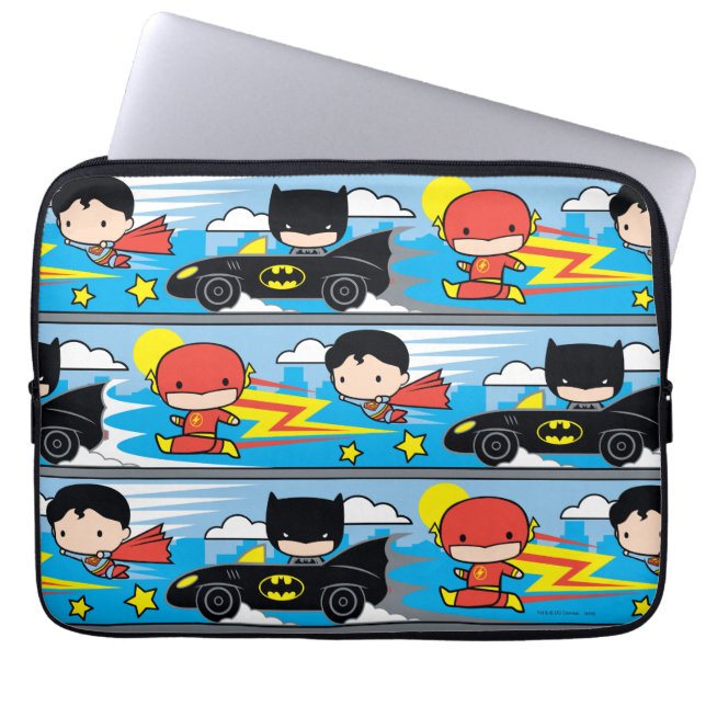 Chibi Flash, Superman en Batman Racing Pattern Laptop Sleeve (Voorkant)