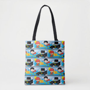 Chibi Flash, Superman en Batman Racing Pattern Tote Bag