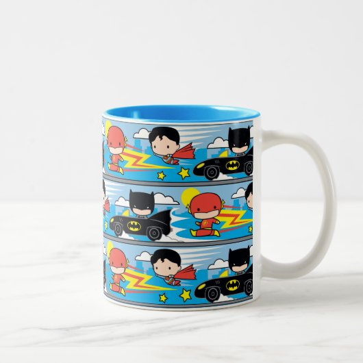 Chibi Flash, Superman en Batman Racing Pattern Tweekleurige Koffiemok (Rechts)