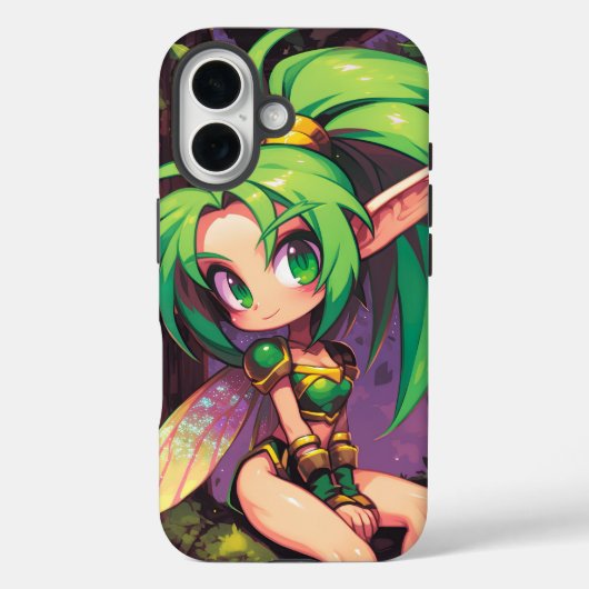 Chibi Forest Pixie bij zonsondergang - Emerald Win Case-Mate iPhone Case (Achterkant)