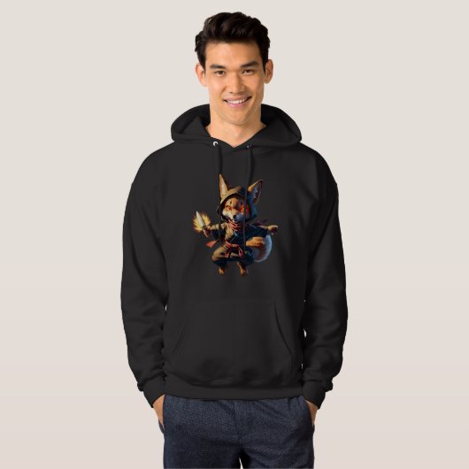 Chibi Fox Ninja with Fire Dagger – Cute Japanese Hoodie (Voorkant volledig)