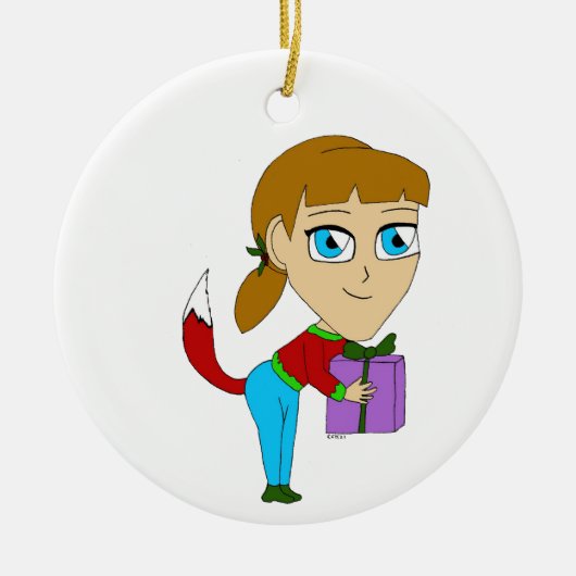 chibi foxy girl    keramisch ornament (Voorkant)