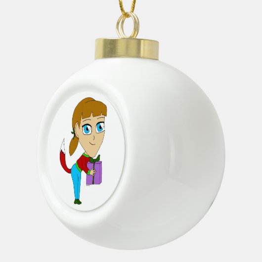 chibi foxy girl keramische bal ornament (Rechts)