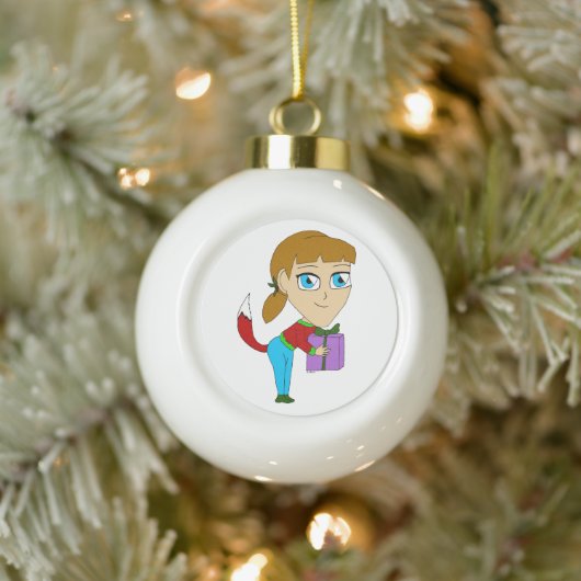 chibi foxy meisje    keramische bal ornament (Boom)