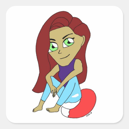 chibi foxy-meisje vierkante sticker (Voorkant)