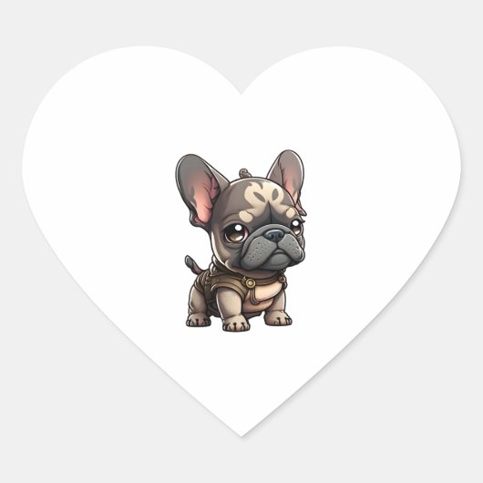 Chibi Franse buldog Hart Sticker (Voorkant)