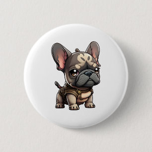 Chibi Franse buldog Ronde Button 5,7 Cm