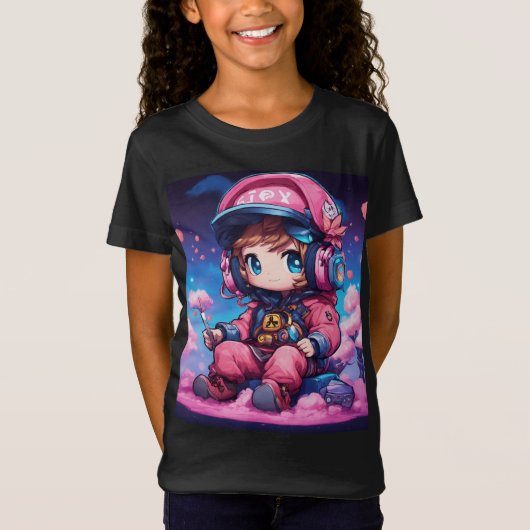 Chibi Gamer op Cotton Snoep T-shirt (Voorkant)