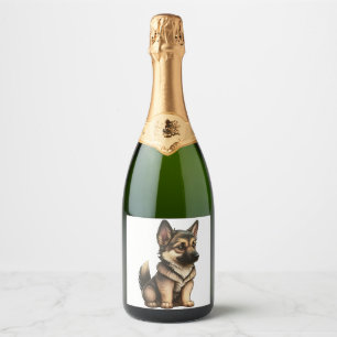 Chibi German Shepherd Sparkling Wijnetiket