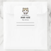 Chibi Ginger Cat Children's Bookplate met bericht Vierkante Sticker (Tas)
