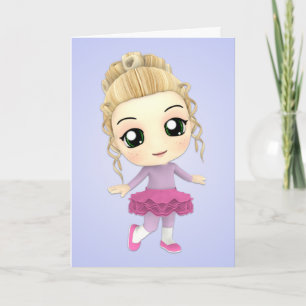 Chibi Girl Ballerina Birthday Card Kaart