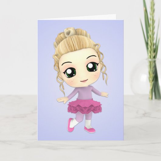 Chibi Girl Ballerina Verjaardag Kaart (Voorkant)