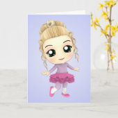 Chibi Girl Ballerina Verjaardag Kaart (Gele Bloem)