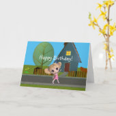 Chibi Girl Happy Birthday Kaart (Gele Bloem)