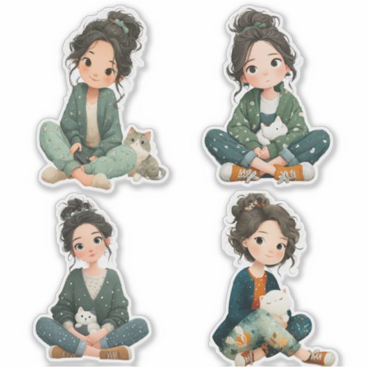 Chibi Girl Sticker Sheet (Voorkant)