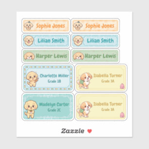Chibi Golden Retriever Naam Labels – Pastel School