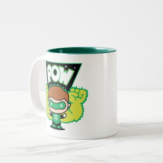 Chibi Green Lantern Forming Giant Fists Tweekleurige Koffiemok (Voorkant links)