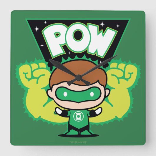 Chibi Green Lantern Forming Giant Fists Vierkante Klok (Voorkant)