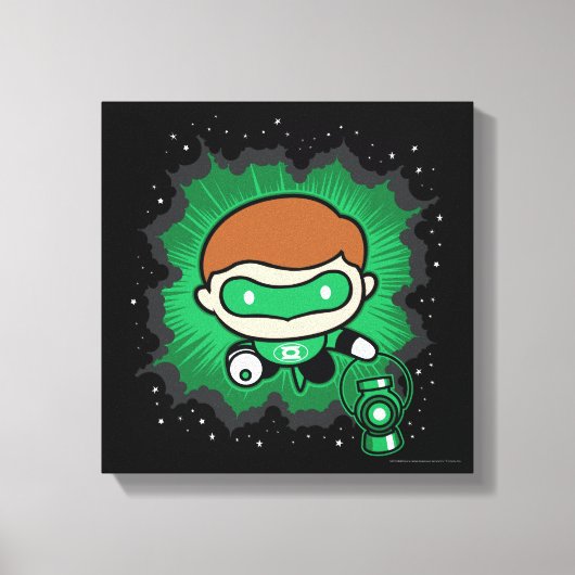 Chibi Green Lantern vliegt door de ruimte Canvas Afdruk (Voorkant)