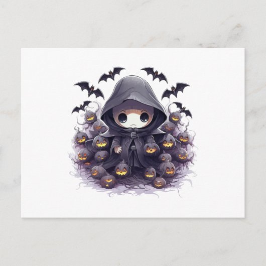 Chibi Grim Reaper Halloween - Aardige Donkere Fant Briefkaart (Voorkant)