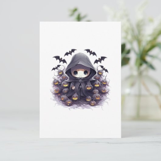 Chibi Grim Reaper Halloween - Schattige Dark Fanta Bedankkaart (Staand voorkant)
