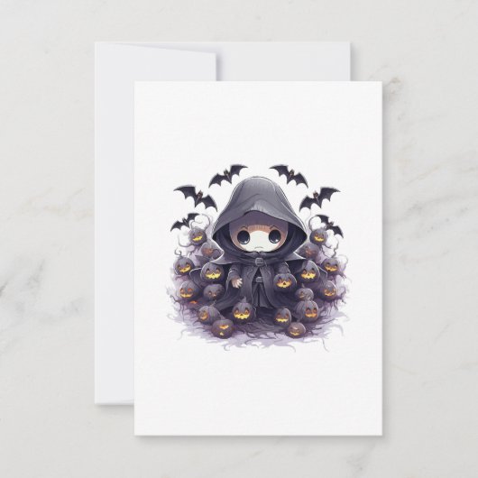 Chibi Grim Reaper Halloween - Schattige Donkere Fa Bedankkaart (Voorkant)