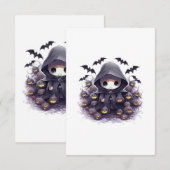 Chibi Grim Reaper Halloween - Schattige Donkere Fa Bedankkaart (Voorkant / Achterkant)