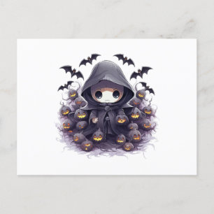 Chibi Grim Reaper Halloween - Schattige Donkere Fa Briefkaart