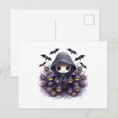 Chibi Grim Reaper Halloween - Schattige Donkere Fa Briefkaart (Voorkant / Achterkant)
