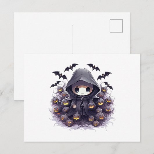 Chibi Grim Reaper Halloween - Schattige Donkere Fa Briefkaart (Voorkant / Achterkant)