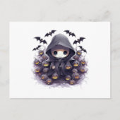 Chibi Grim Reaper Halloween - Schattige Donkere Fa Briefkaart (Voorkant)