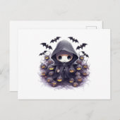 Chibi Grim Reaper Halloween - Schattige Donkere Fa Briefkaart (Voorkant / Achterkant)