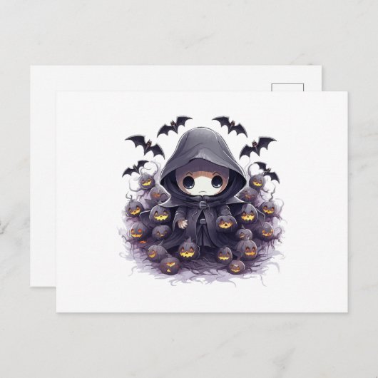 Chibi Grim Reaper Halloween - Schattige Donkere Fa Briefkaart (Voorkant / Achterkant)