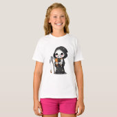 Chibi Grim Reaper met drie kleine katjes voor kind T-shirt (Voorkant volledig)
